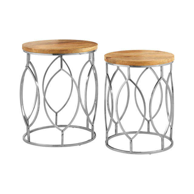 premier housewares Agra Set Of 2 Mango Wood and Metal Base Side Tables