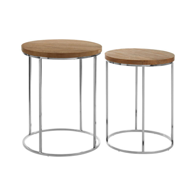 premier housewares Agra Set Of 2 Mango Wood Top Round Side Tables