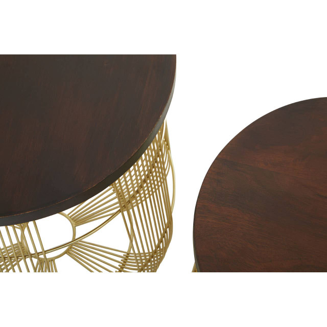 Premier Housewares Agra Set Of 2 Side Tables In Mango Wood And Brass Finish