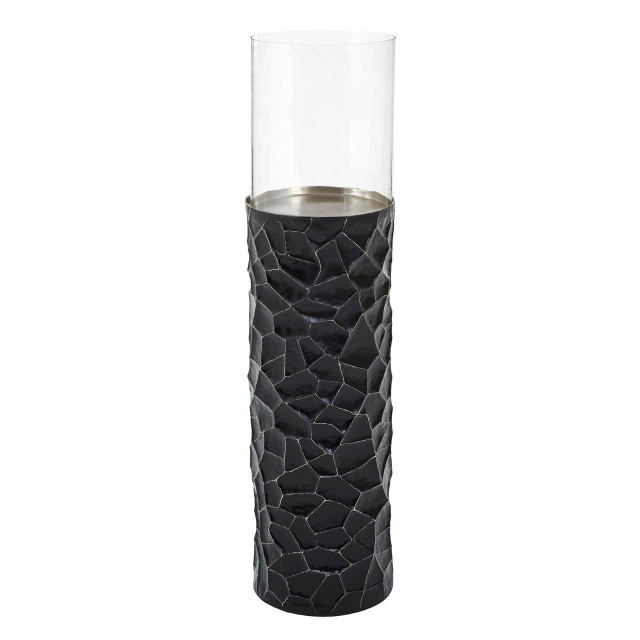 Premier Housewares Akola Black And Gold Large Floor Standing Hurricane Candle Holder