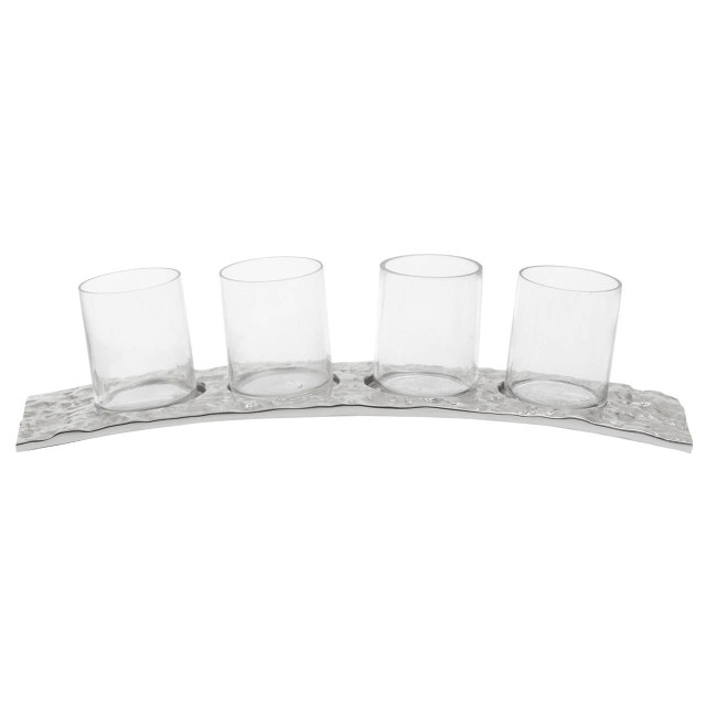 Premier Housewares Akola Curved 4 Tealight Holder In Silver