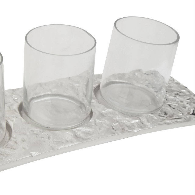 Premier Housewares Akola Curved 4 Tealight Holder In Silver