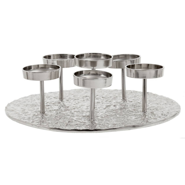 Premier Housewares Akola Silver Round 6 Pillar Candle Holder
