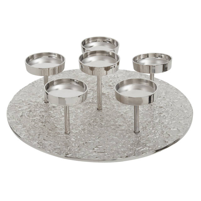 Premier Housewares Akola Silver Round 6 Pillar Candle Holder