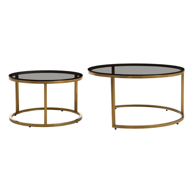 Premier Housewares Alana Set Of 2 Gold And Black Round Nesting Coffee Tables