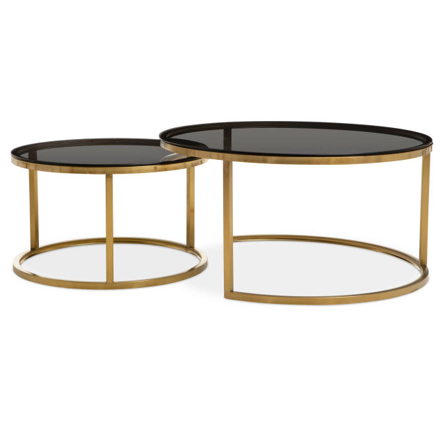 premier housewares Alana Set of 2 Gold and Black Round Nesting Coffee Tables