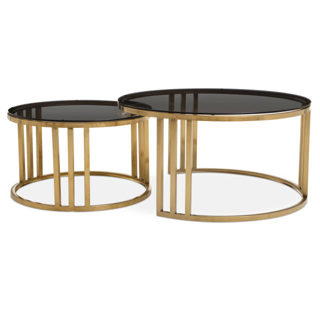 Premier Housewares Alana Set Of 2 Gold Base And Glass Top Round Nesting Coffee Tables