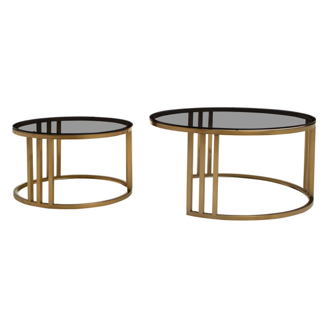 Premier Housewares Alana Set Of 2 Gold Base And Glass Top Round Nesting Coffee Tables