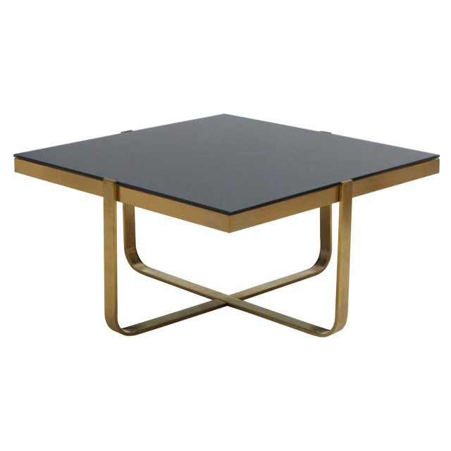 Premier Housewares Alana Square Coffee Table With Gold Frame And Black Glass