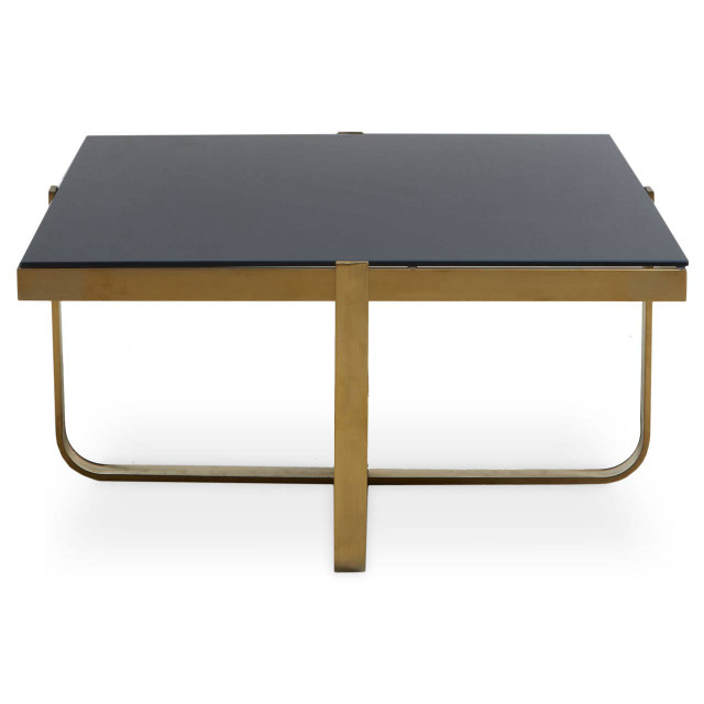 premier housewares Alana Square Coffee Table with Gold Frame and Black Glass