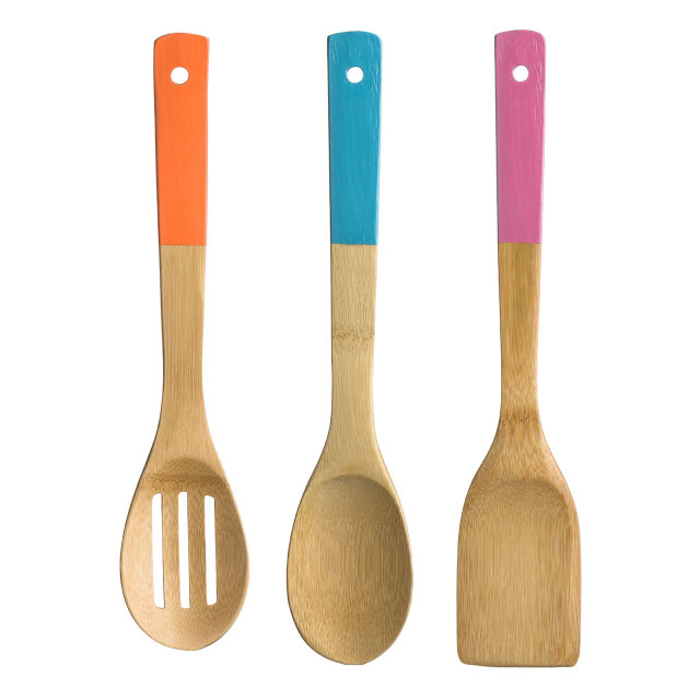 premier housewares Aleki 3pc Bamboo Kitchen Utensil Set With Coloured Handles