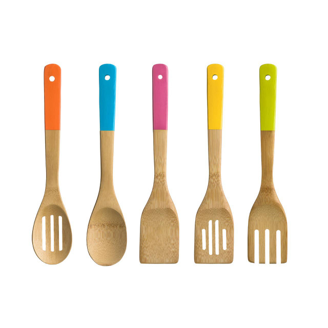 Premier Housewares Aleki 5 Piece Bamboo Kitchen Utensil Set With Multi Colour Handles