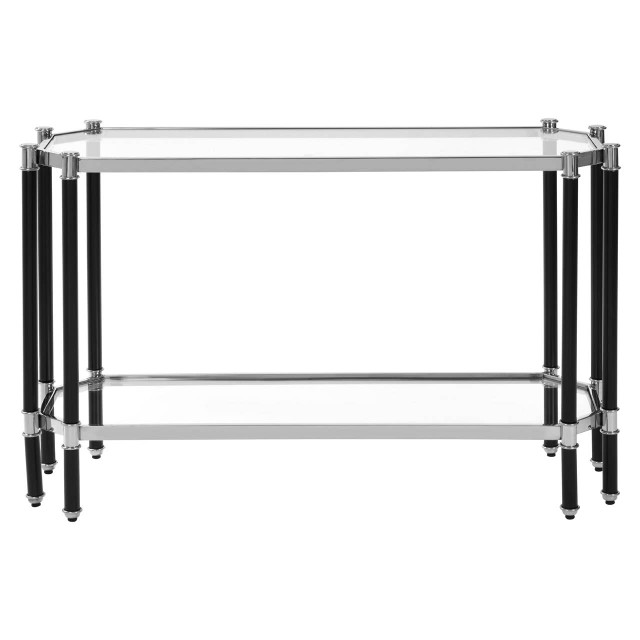 premier housewares Allessi Silver and Black Console Table with Glass Top