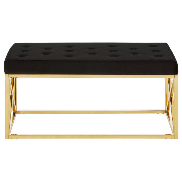 Premier Housewares Allure Black Tufted Seat And Gold Finish Bench