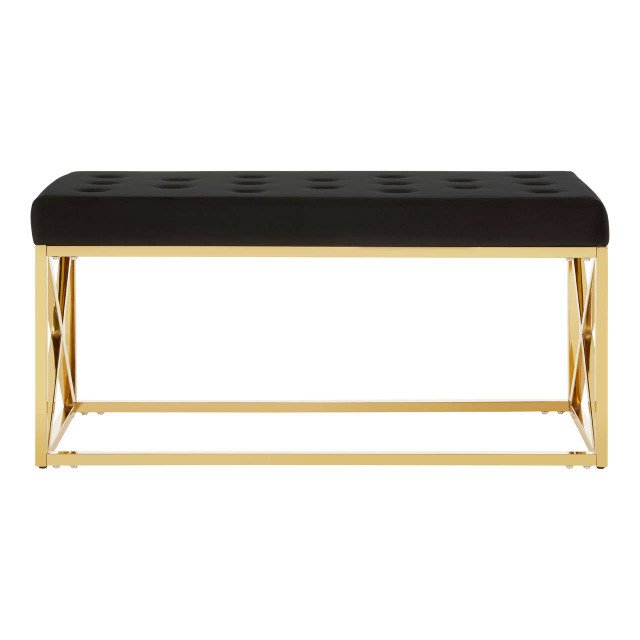 premier housewares Allure Black Tufted Seat And Gold Finish Bench