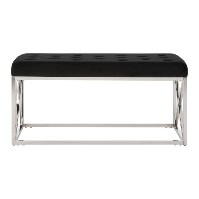Premier Housewares Allure Black Tufted Seat And Silver Finish Bench