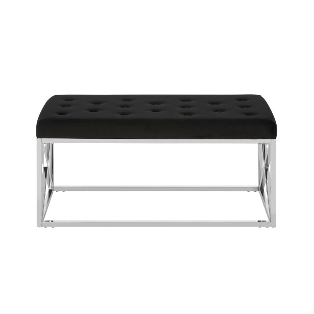 Premier Housewares Allure Black Tufted Seat And Silver Finish Bench