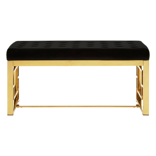 premier housewares Allure Black Velvet and Gold Bench