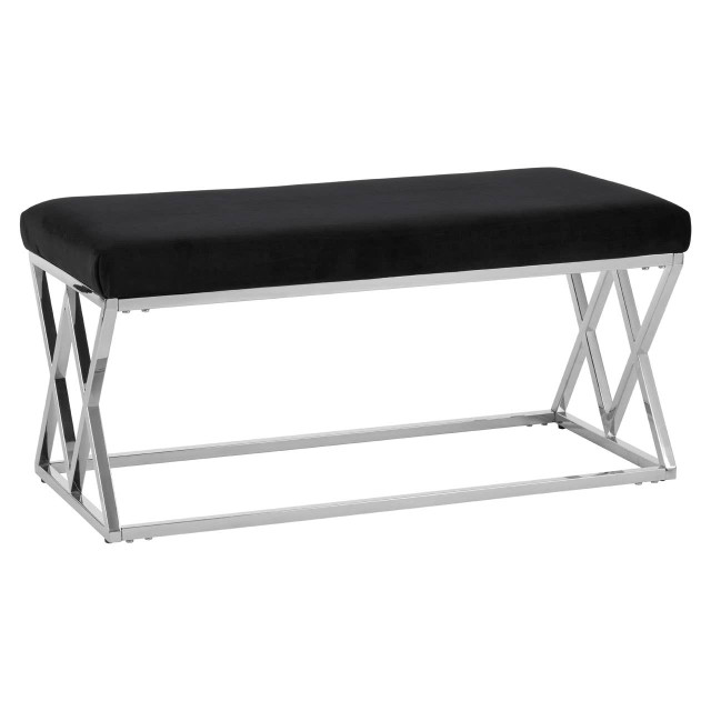 Premier Housewares Allure Black Velvet Bench With Silver Legs