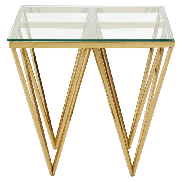 Premier Housewares Allure Glass And Gold Finish Side Table