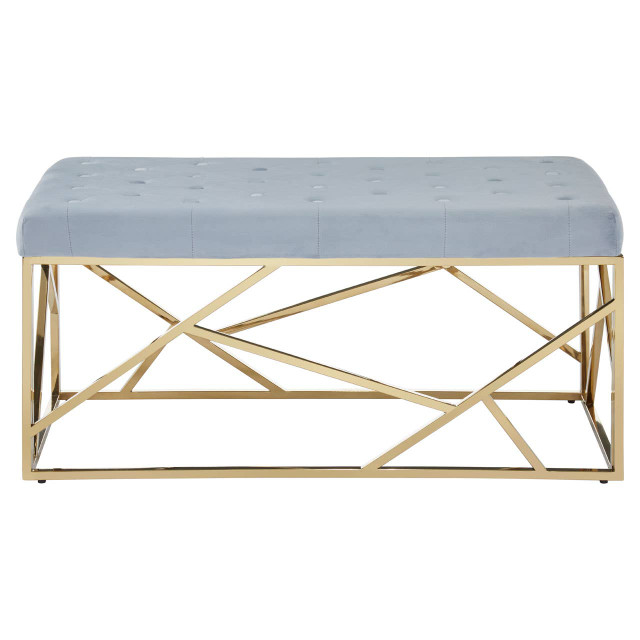 Premier Housewares Allure Gold And Powder Blue Velvet Bench