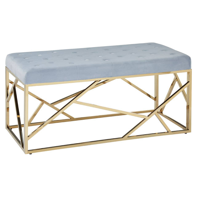 Premier Housewares Allure Gold And Powder Blue Velvet Bench