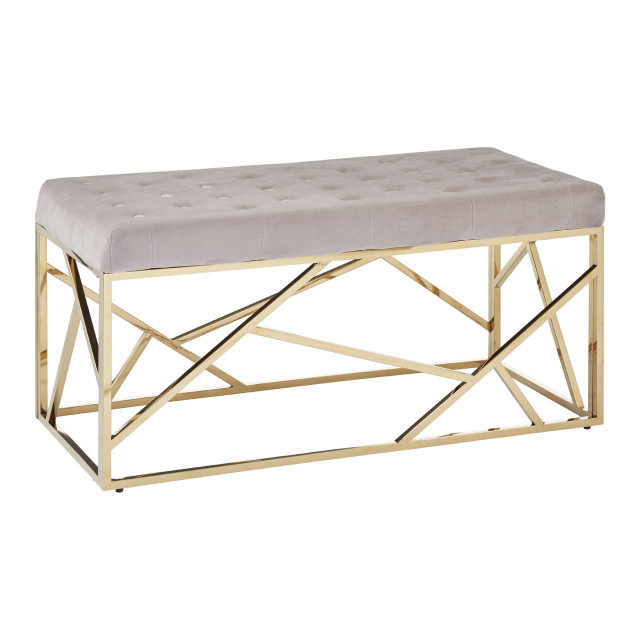 Premier Housewares Allure Mink Velvet Bench With Gold Finish Frame