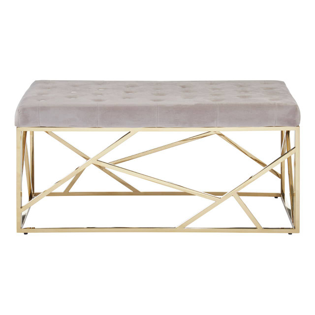 premier housewares Allure Mink Velvet Bench with Gold Finish Frame