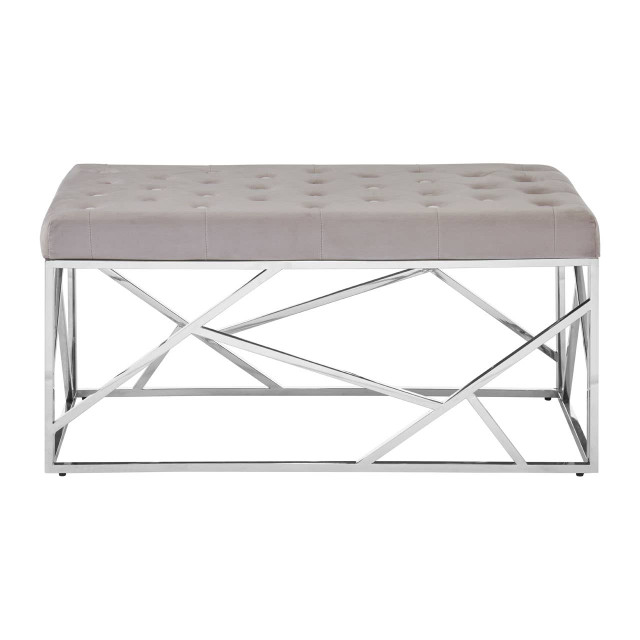 Premier Housewares Allure Mink Velvet Bench With Silver Finish Frame