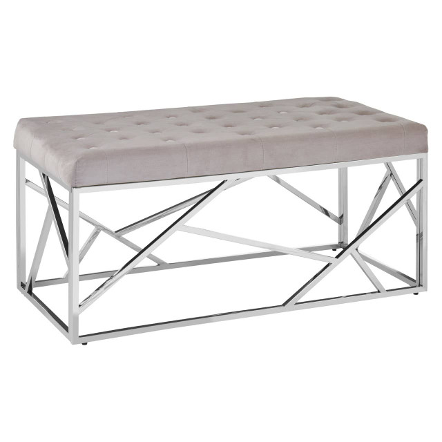 Premier Housewares Allure Mink Velvet Bench With Silver Finish Frame
