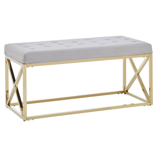 Premier Housewares Allure Mink Velvet Gold Finish Bench