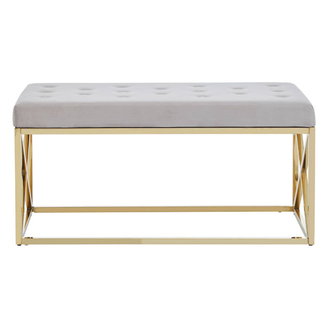 premier housewares Allure Mink Velvet Gold Finish Bench