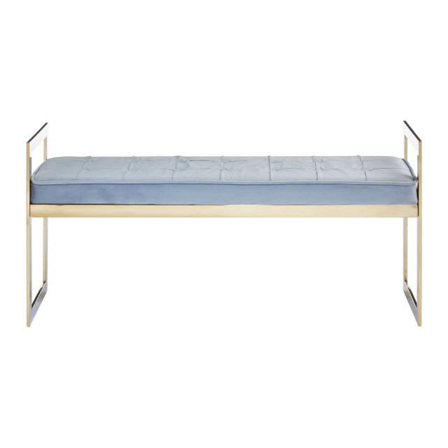 premier housewares Allure Powder Blue And Gold Tufted Bench