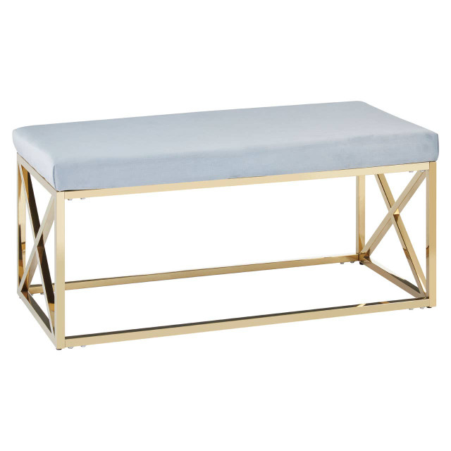 Premier Housewares Allure Powder Blue Velvet And Gold Bench