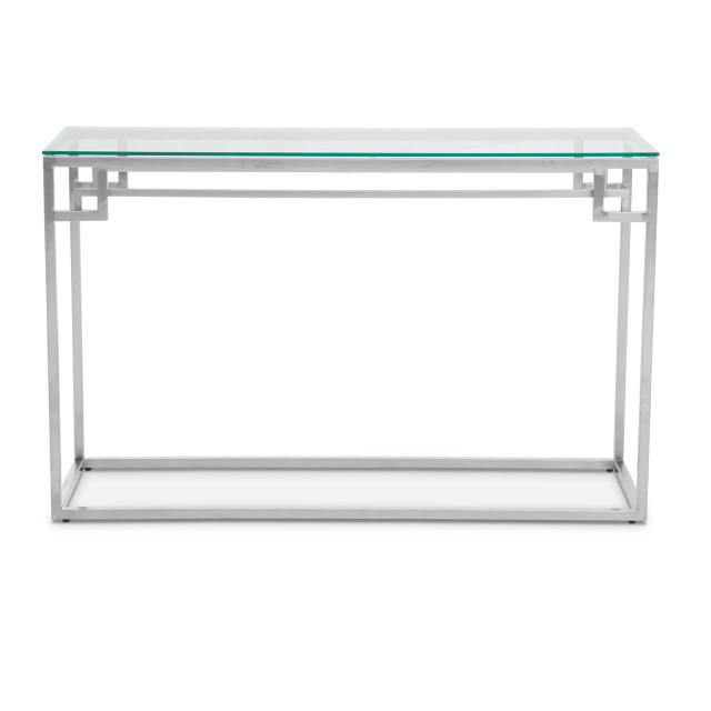 premier housewares Allure Tempered Glass Silver Finish Console Table