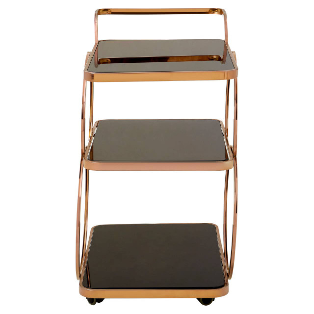 Premier Housewares Alvaro Black Glass And Rose Gold Drinks Trolley