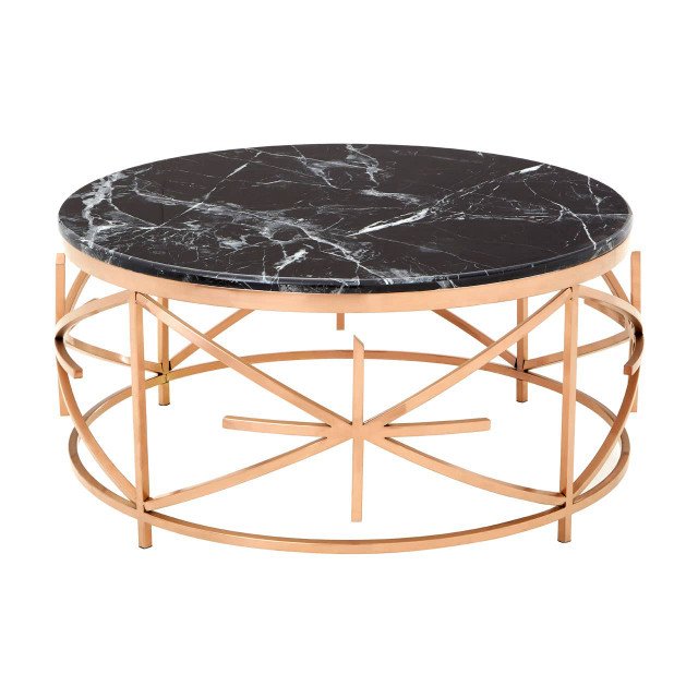 Premier Housewares Alvaro Black Marble And Rose Gold Coffee Table