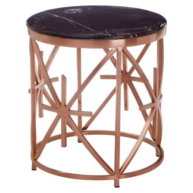 Premier Housewares Alvaro Black Marble And Rose Gold Side Table