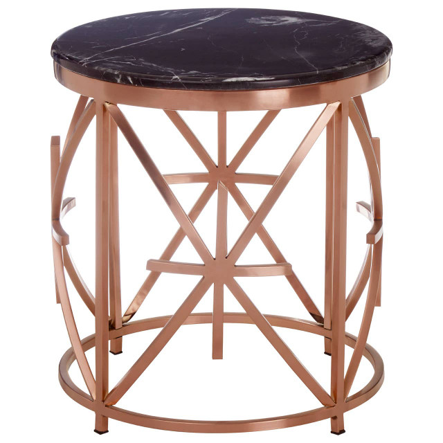 premier housewares Alvaro Black Marble And Rose Gold Side Table