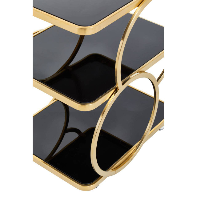 Premier Housewares Alvaro Blackk Glass And Gold Finish Drinks Trolley