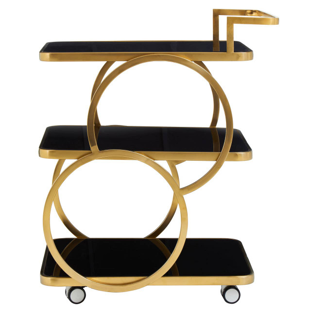 premier housewares Alvaro Blackk Glass and Gold Finish Drinks Trolley