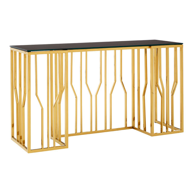 Premier Housewares Alvaro Console Table In Gold And Black Glass Top