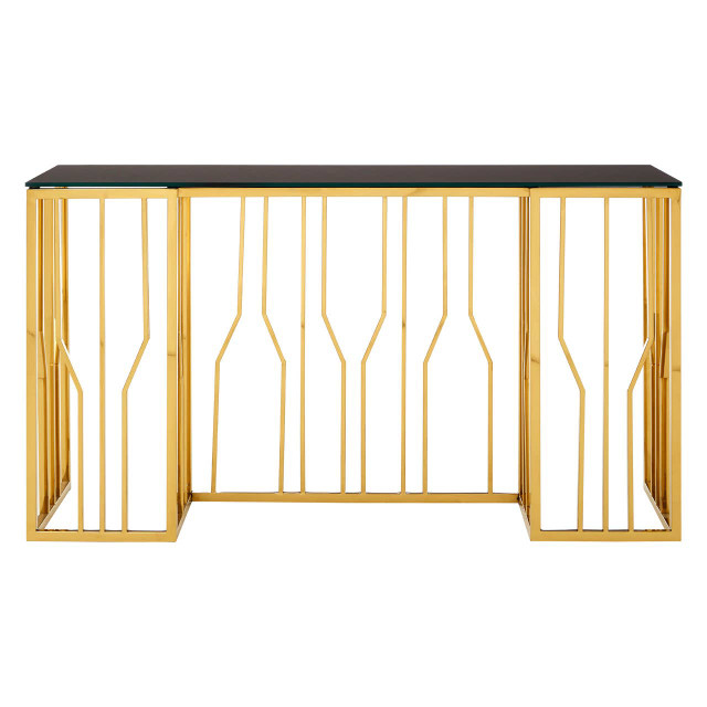 premier housewares Alvaro Console Table in Gold and Black Glass Top