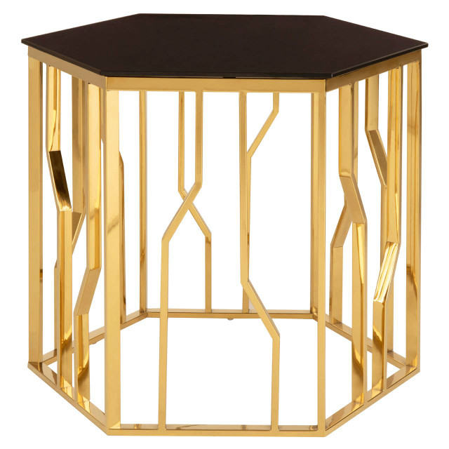 Premier Housewares Alvaro Gold And Black Hexagonal Side Table