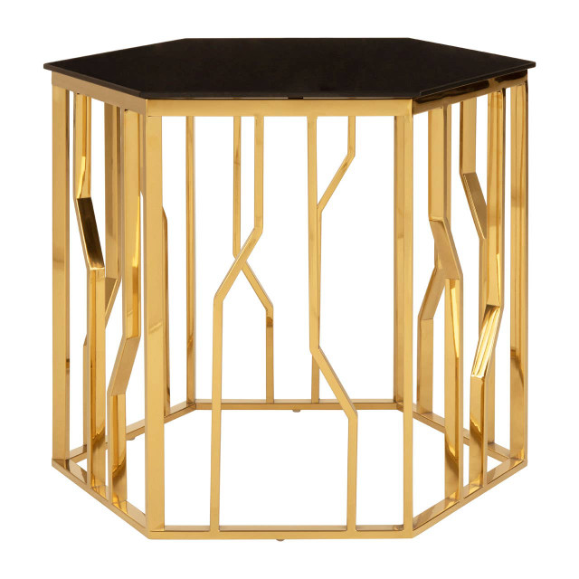 premier housewares Alvaro Gold and Black Hexagonal Side Table