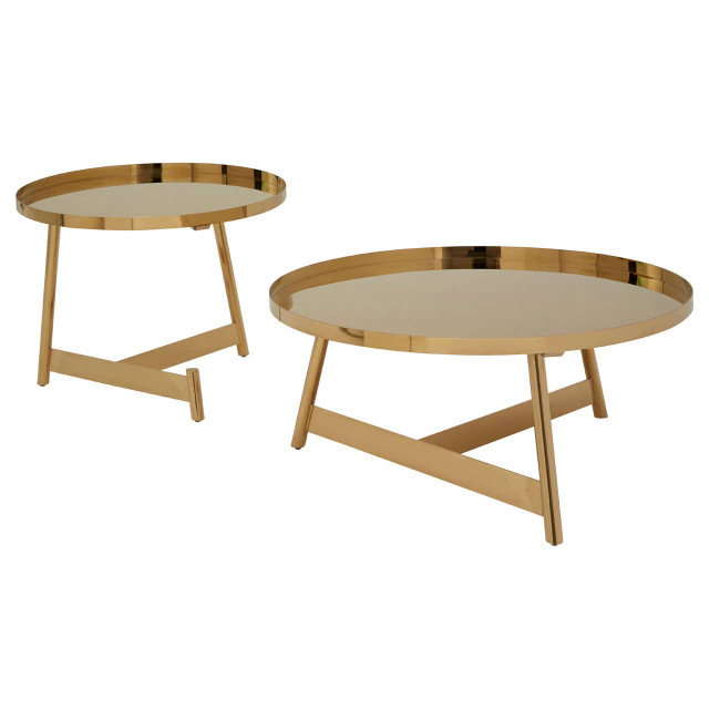premier housewares Alvaro Gold Set Of 2 Round Coffee Tables