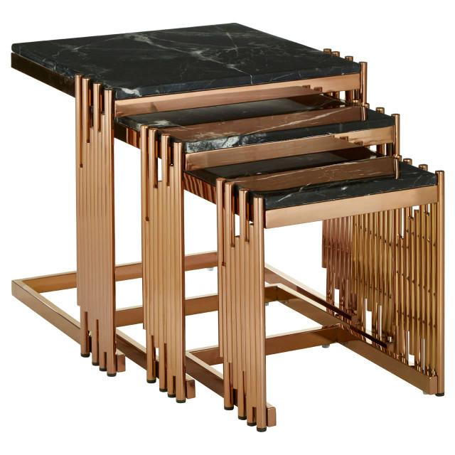 Premier Housewares Alvaro Nest Of 3 Square Tables With Black Marble Top