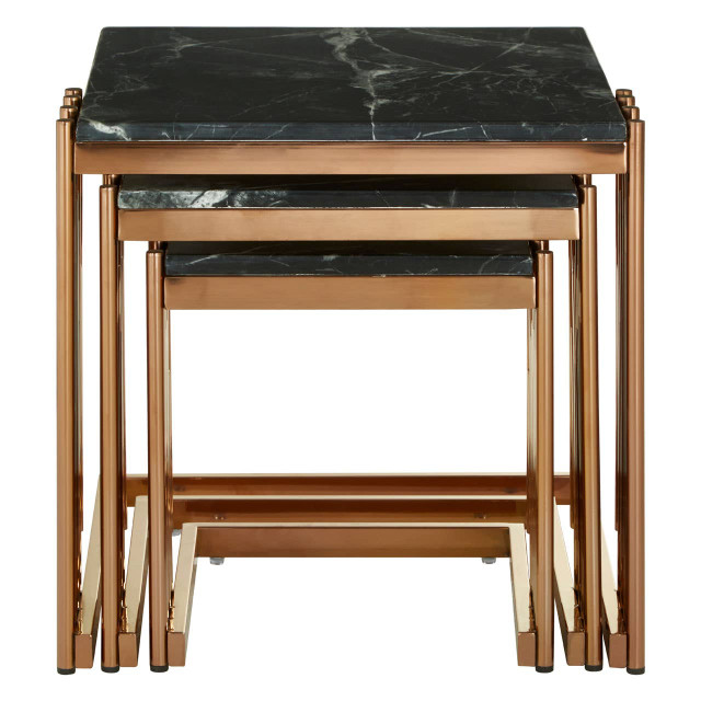 premier housewares Alvaro Nest Of 3 Square Tables with Black Marble Top