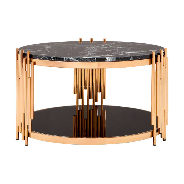 Premier Housewares Alvaro Rose Gold And Black Marble Coffee Table