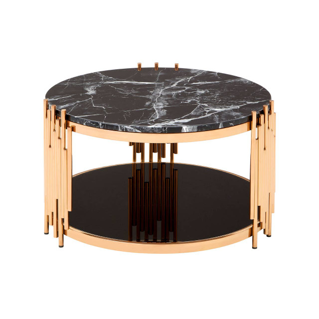 Premier Housewares Alvaro Rose Gold And Black Marble Coffee Table